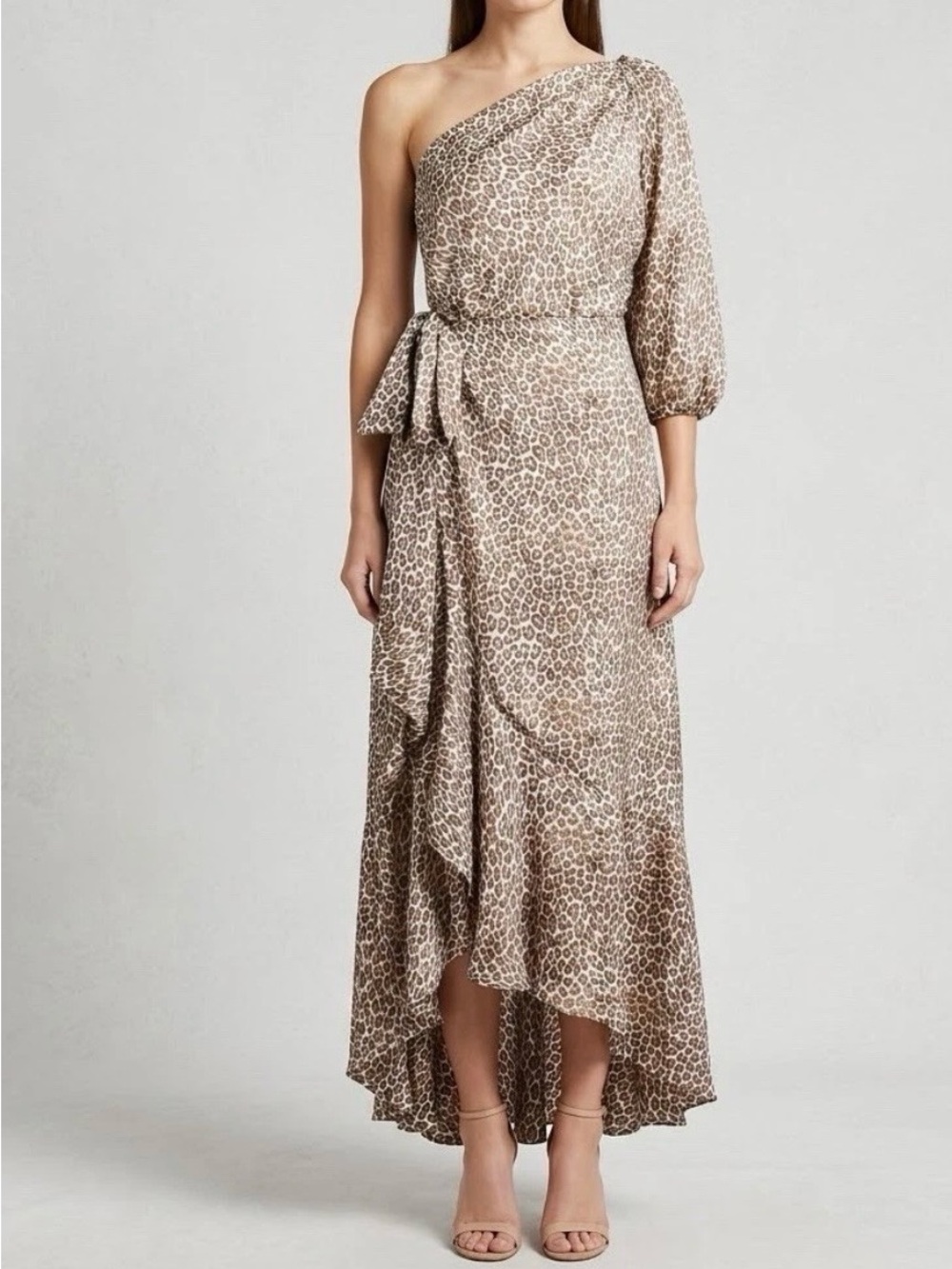 J Crew One-Shoulder Leopard Print Maxi Dress Size 8 Maximalist